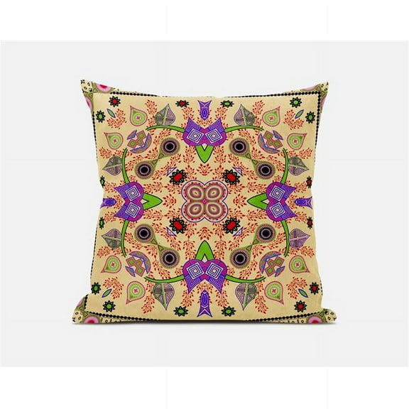 Amrita Sen Designs 18 x 18 in. Paisley Pattern Square Broadcloth Indoor & Outdoor Zippered Pillow - Beige, Purple & Green