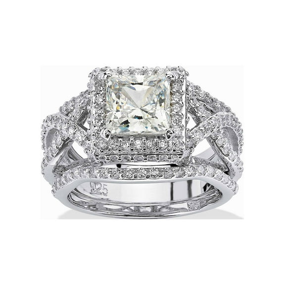 PalmBeach Jewelry Princess-Cut Cubic Zirconia 3-Pc. Crossover Halo Bridal Ring Set 2.82 TCW in Yellow Gold-Plated or Platinum-Plated Sterling Silver