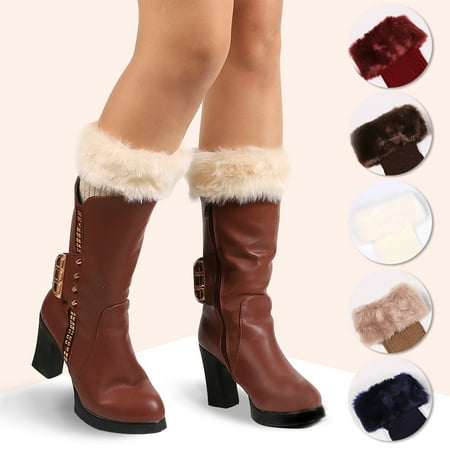 

Farfi Women Solid Color Faux Fur Crochet Knit Leg Warmers Cuffs Toppers Boot Socks