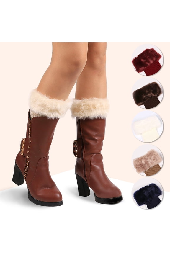Women Solid Color Faux Fur Crochet Knit Leg Warmers Cuffs Toppers Boot Socks