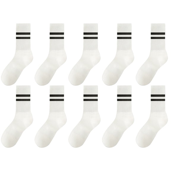 10 pairs Retro Stripe Tube Socks Classic Athletic Sport Crew Socks For Women Casual Cotton Novelty Socks Unisex A White A White