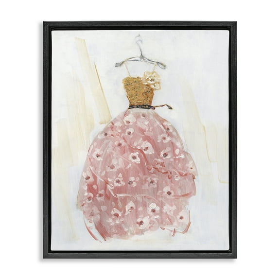 Stupell Industries Elegant & Sophisticated Pink Gown Fashion Painting Black Floater Framed Canvas Art Print Wall Art, 17 x 21