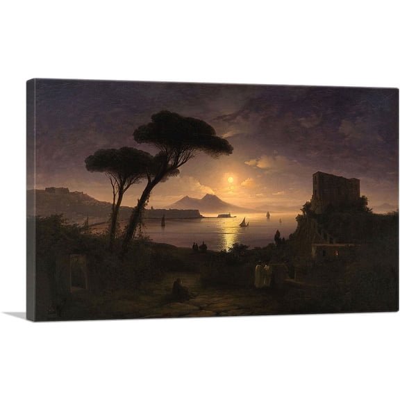 ARTCANVAS The Bay of Naples at Moonlit Night 1842 Canvas Art Print by Ivan Aivazovsky - Size: 26" x 18" (0.75" Deep)
