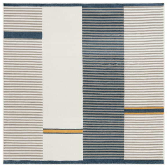 SAFAVIEH Pyramid Joanna Geometric Area Rug, Grey/Ivory Navy, 6'7" x 6'7" Square