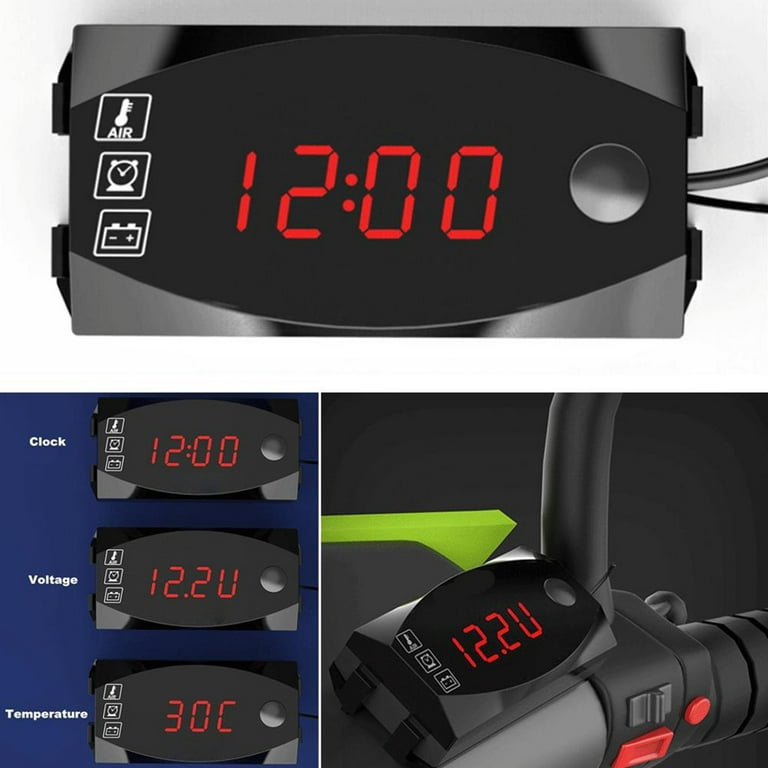 Mini 3-in-1 LED Display Motorcycle Air Temperature & Time Clock