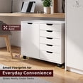 thumbnail image 3 of Naomi Home Amy 5-Drawer Wood Dresser Chest with Cabinet Door, Wooden Storage Cabinet for Bedroom or Living Room, Mobile Storage Organizer & Printer Stand for Home Office, White, 3 of 9