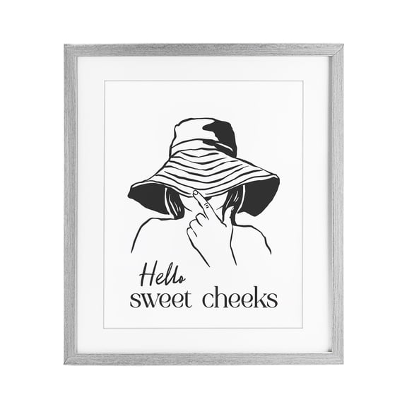 Stupell Industries Modern Sweet Cheeks Bathroom Greeting Gray Framed Print Under Glass, 17 x 21, by Lettered and Lined