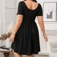 thumbnail image 4 of UPPADA Women's Plus Size Wedding Guest Dress Formal Lace Square Neck Short Sleeve Midi Dress Smocked Flowy Cocktail Dresses Side Split A Line Boho Dress Formal Dresses Black,XXL, 4 of 8