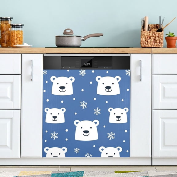 Yayeee Magnetic Dishwasher Cover for The Front Decoration Home Kitchen Machine Sticker Protector, White Polar Bear