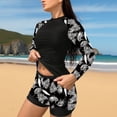 thumbnail image 4 of Womens Long Sleeve Rash Guard 2 Piece Surfing Swimsuits Sun Protection Modest Tankini Bathing Suits Lined Swim Shorts(Black XL), 4 of 6