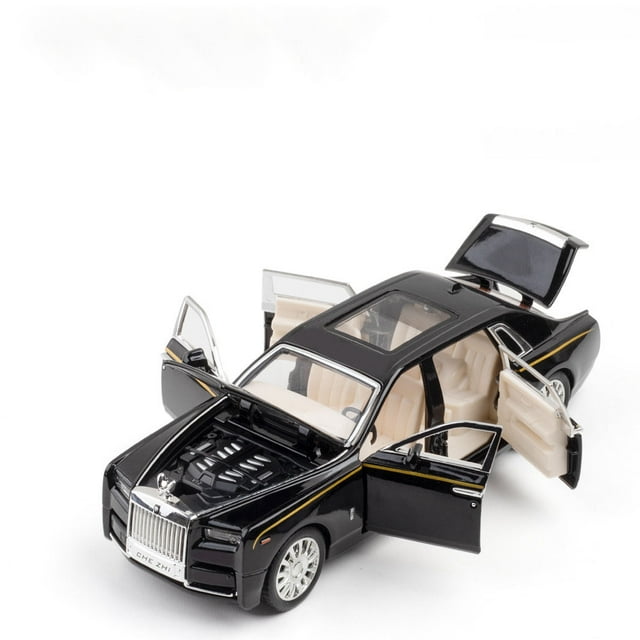 Modèle Réduit de Voiture Échelle 1:32 Rouleaux Royce Phantom Jouet Portes en Métal Moulé sous Pression Ouverture à Rétrofriction Modèles de Véhicules avec Son et Lumière pour Garçons Cadeaux Enfants Noir