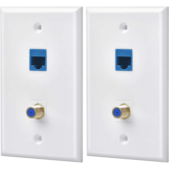 4 Packs Ethernet Coax Wall Plate Outlet with 1 Cat6 Port and 1 Gold-Plated Coax F Type Port RJ45 Wall Plates