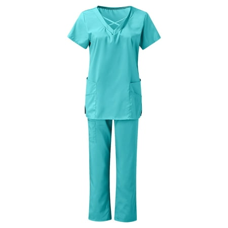 

Lolmot Scrubs for Women Set 2 Pieces Nurse Workwear Comfy V Neck Short Sleeve Pockets Scrub Tops with Long Cargoo Pants Medical Nursing Uniforms SeSet on Clearance