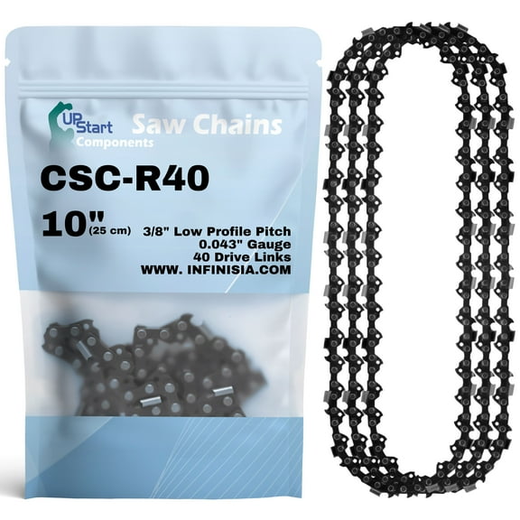 3-Pack 10-Inch Chainsaw Chain R40 Replacement for EGO PSA1000 - (10", 3/8", .043", 40 Drive Links)