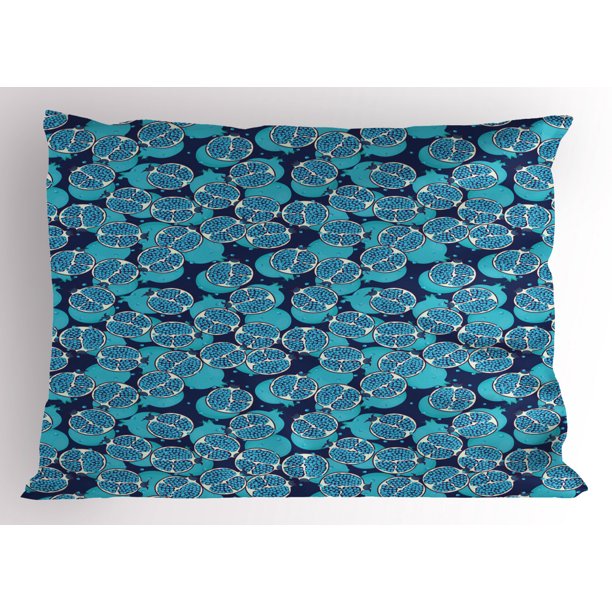 Turquoise Blue Pillow Sham, Abstract Colored Exotic Pomegranate Fruit