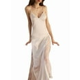 thumbnail image 3 of Women'S Casual Sleeveless V-Neck Suspender Maxi Dress Nightdress Satin Home Clothes White S, 3 of 8