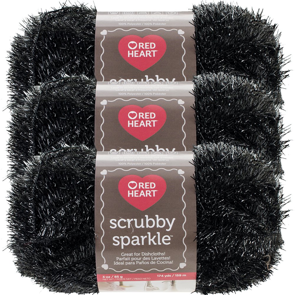 Red Heart Scrubby Sparkle YarnLicorice, Multipack Of 6
