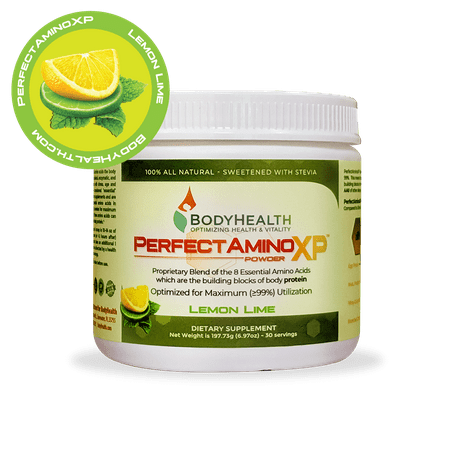BodyHealth PerfectAmino XP Lemon Lime (30 Servings), Best Pre/Post Workout Recovery Drink, 8 Essential Amino Acids Energy Supplement with 50% BCAAs, 100% Organic, 99% (Whats The Best Muscle Building Supplement)