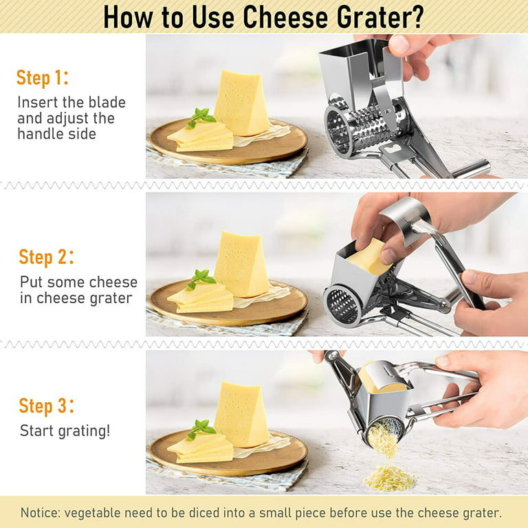  Honoson Stainless Steel Rotary Grater Handheld Rotary Grater  Handheld Rotating Cheese Grater Cheese Cutter Slicer Shredder with 4  Stainless Drum for Grating Hard Cheese Chocolate Nuts Kitchen Tool: Home &  Kitchen
