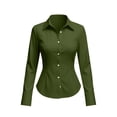 thumbnail image 4 of Women's Button Down Dress Shirts Long Sleeve Collared Tailored Fit Stretch Blouse Curved Hem for Work Office Business Casual, Army Green, L, 4 of 8