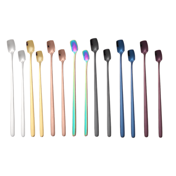 COMIART 14 - piece 304 Stainless - Steel Stirring Spoons, Long - handle Square - head Ice Spoons, Honey Spoons, Mug Spoons, Coffee Spoons