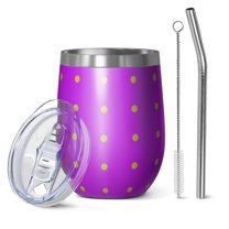 12oz Stainless Steel Insulated Wine Tumbler with Lid and Straw – Double Wall Vacuum Mug for Hot & Cold Drinks, 304 Steel Interior, Sweat-Free Design