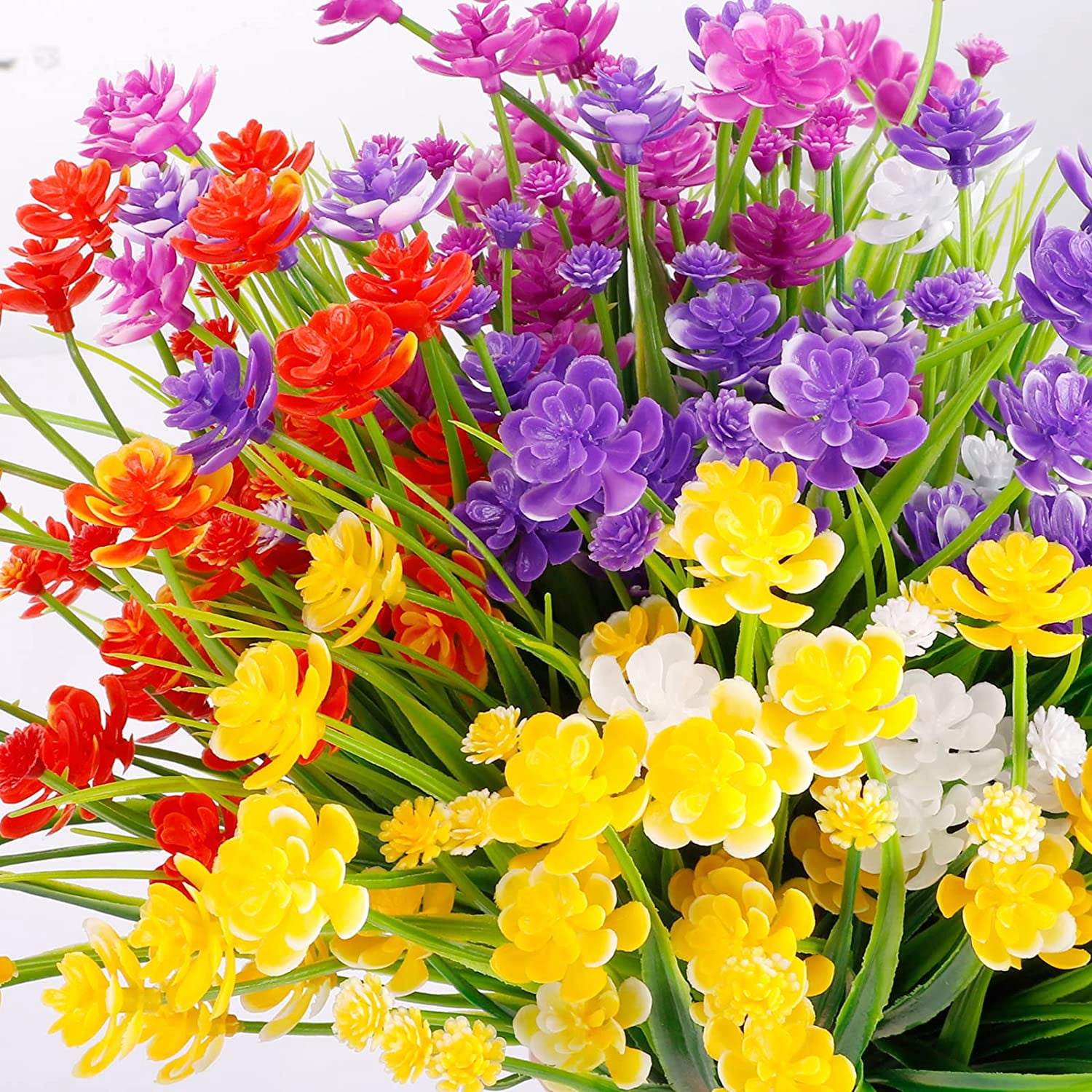 Morttic 10pcs Artificial Flowers for Outdoors UV Resistant Plastic Flowers Fake Plants Spring Flowers in Bulk for Indoor Outdoor Cemetery Home Wedding Vase Pots Decorations (5 Colors)