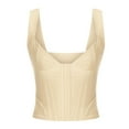 thumbnail image 5 of Amtdh Women's Tank Tops Backless Blouse Plus Size Y2K Clothing Sexy Slim Camisole Crop Tank Tops for Women Sleeveless Summer Vest Low-Cut Shirts for Teen Girls Solid Tee Beige S, 5 of 5