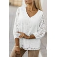 thumbnail image 1 of Women's White Floral Lace Crochet Loose Fit V Neck Top, 1 of 5