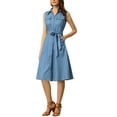 thumbnail image 2 of Vestido Chambray INSPIRE CHIC para mujeres con cinturón, botones y corte A-Line, midi, azul L, 2 of 5