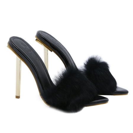 

TOYMYTOY 1 Pair of Fashionable Fur High-heeled Sandals Chic Elegant Sandals for Women
