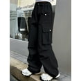 thumbnail image 2 of Happy Cherry Girls Baggy Cargo Pant Parachute Trousers Kids Wide Leg Jeans Elasticated Sweatpants 13-14 Years Black, 2 of 6