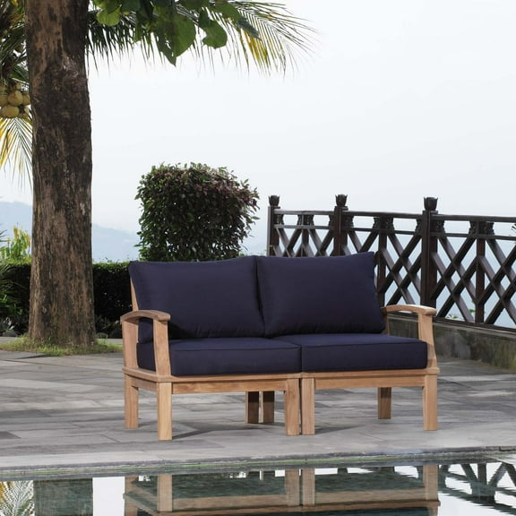 Modway Marina 2 Piece Outdoor Patio Teak Set in Natural Navy