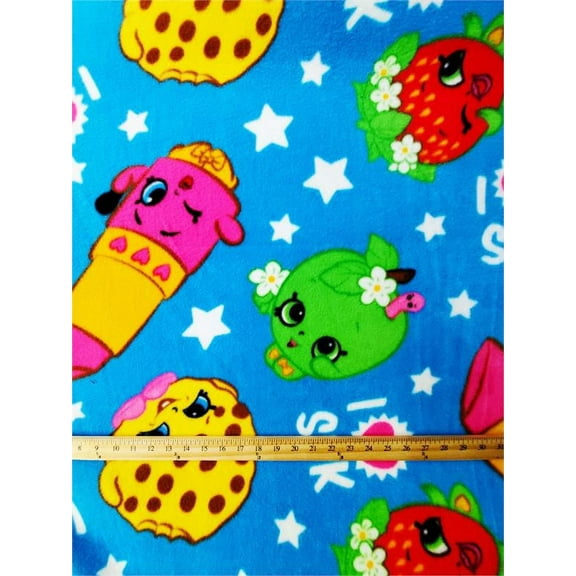 Fleece SHOPKINS Printed Fabric - BEAUTY, BAKERY, VEGGIE /58" Wide/ Sold by Yard