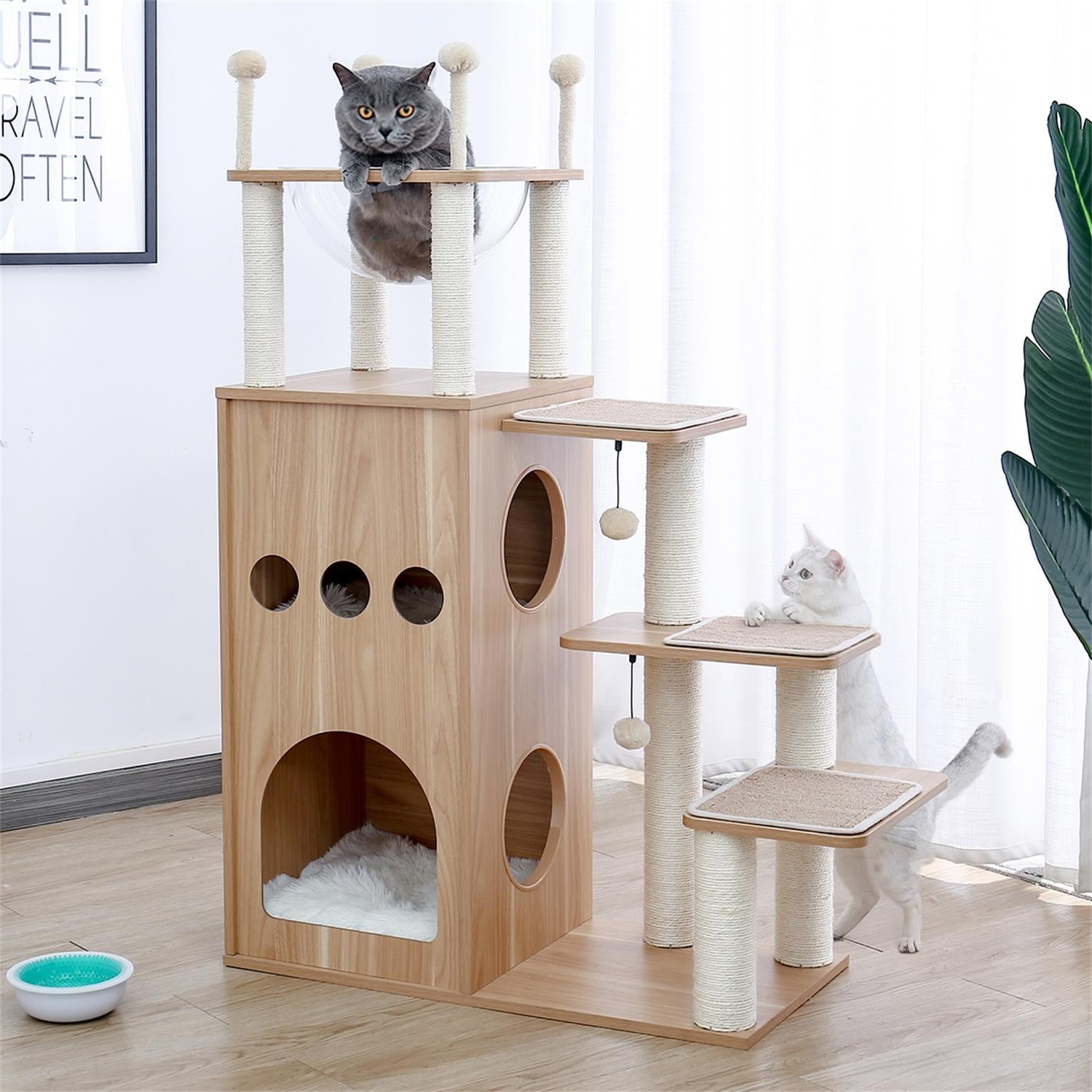 Pefilos 49 Inches Cat Condo for Multiple Cats Wood Cat Tree Modern Cat Tower Sisal Scratching Post Kitten Activity Centre Deluxe Condos and Large Space Capsule Nest Cat House Bed, Beige Pefilos 49 Inches Cat Condo for Multiple Cats Wood Cat Tree Modern Cat Tower Sisal Scratching Post Kitten Activity Centre Deluxe Condos and Large Space Capsule Nest Cat House Bed, Beige