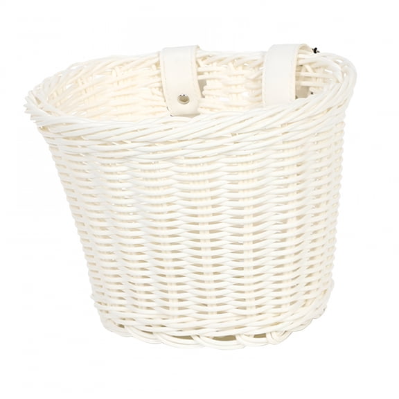 BESTSKY Kids Handlebar Bike Basket Imitation Rattan Hand Woven Basket Stylish for Children Detachable Accessory White