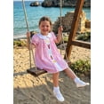 thumbnail image 3 of BemeyourBBs Kids Toddler Baby Girl Crawfish Dress Outfit Cute Lobster Embroidered Plaid Gingham Bubble Dress Short Sleeve Doll Collar Princess Dress Summer Clothes Party Casual Dress, 3 of 9