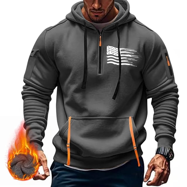 Styesk Sweatshirts for Men Men's Spring And Fall Printed Hooded Sweatshirt Zipper Multi-Pocket Pullover Sweatshirt