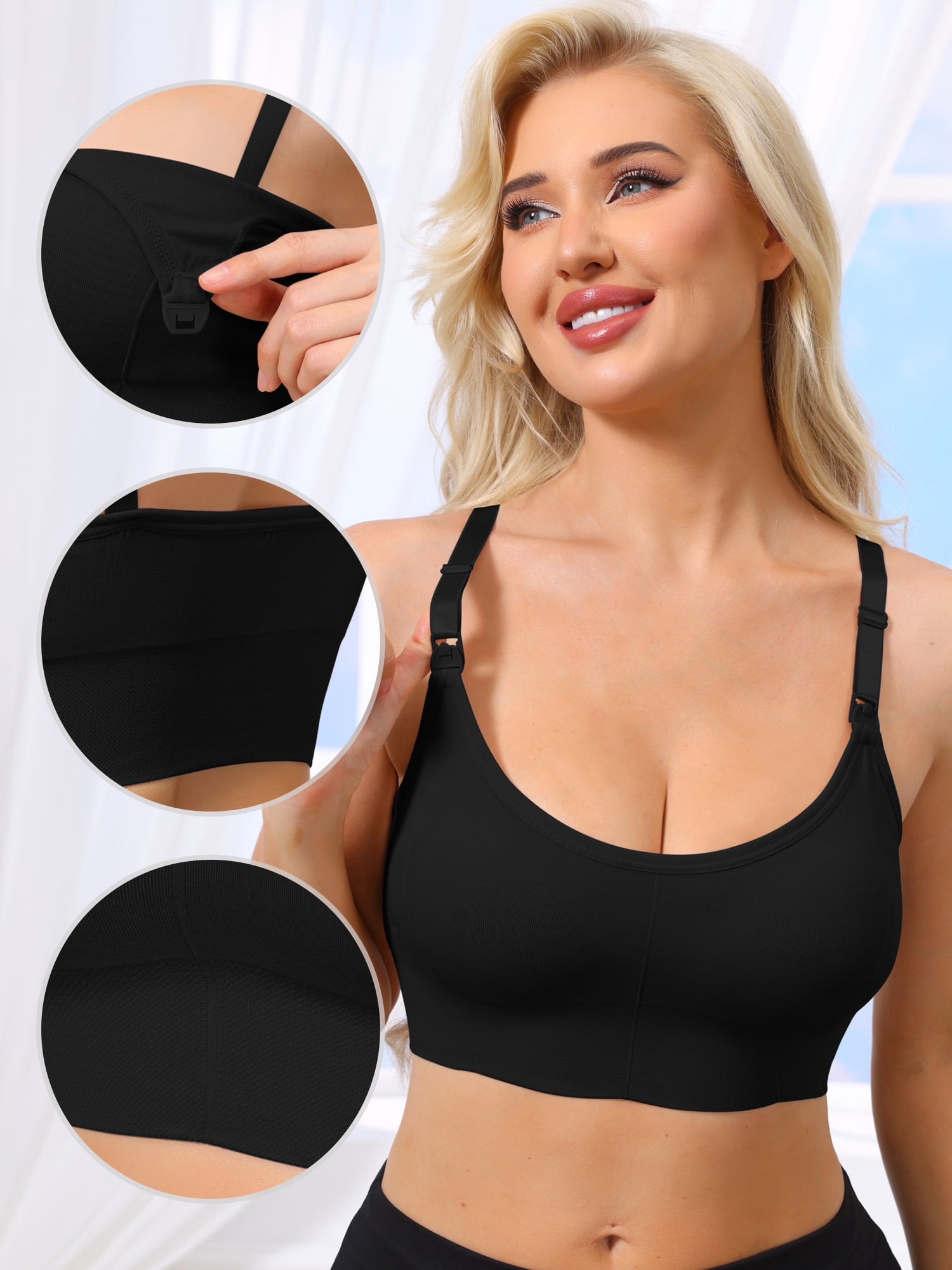 DARING DIVA Women's Wireless Push Up V Neck Maternity Bralettes XL Black