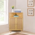 thumbnail image 6 of Chicgrowth 35" Tall Corner Storage Cabinet with Doors, Small Rattan Corner Bar Cabinet Freestanding Corner Tables For Living Room Kitchen Bathroom Bedroom, Wooden Color, 6 of 6