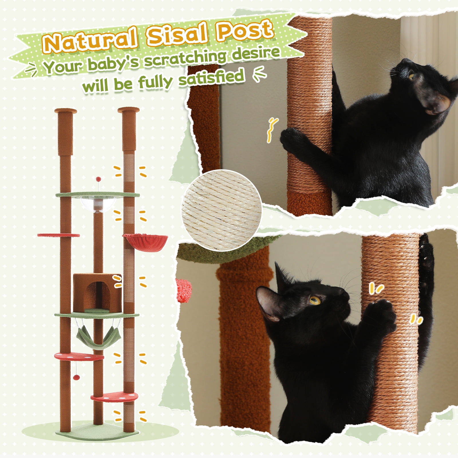 Pefilos Stable Adjustable (92-101)" Cat Tree for Indoor Cats Tall Cat Climbing Tree Cat Tower for LargeCats with Perches Multi-Level Cat Furniture Condo for Multiple Cats, Brown