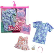 Barbie Fashions 2-Pack Clothing Set, for Barbie Doll Include Star-Print Dress, Pink Iridescent Skirt, Graphic Tank