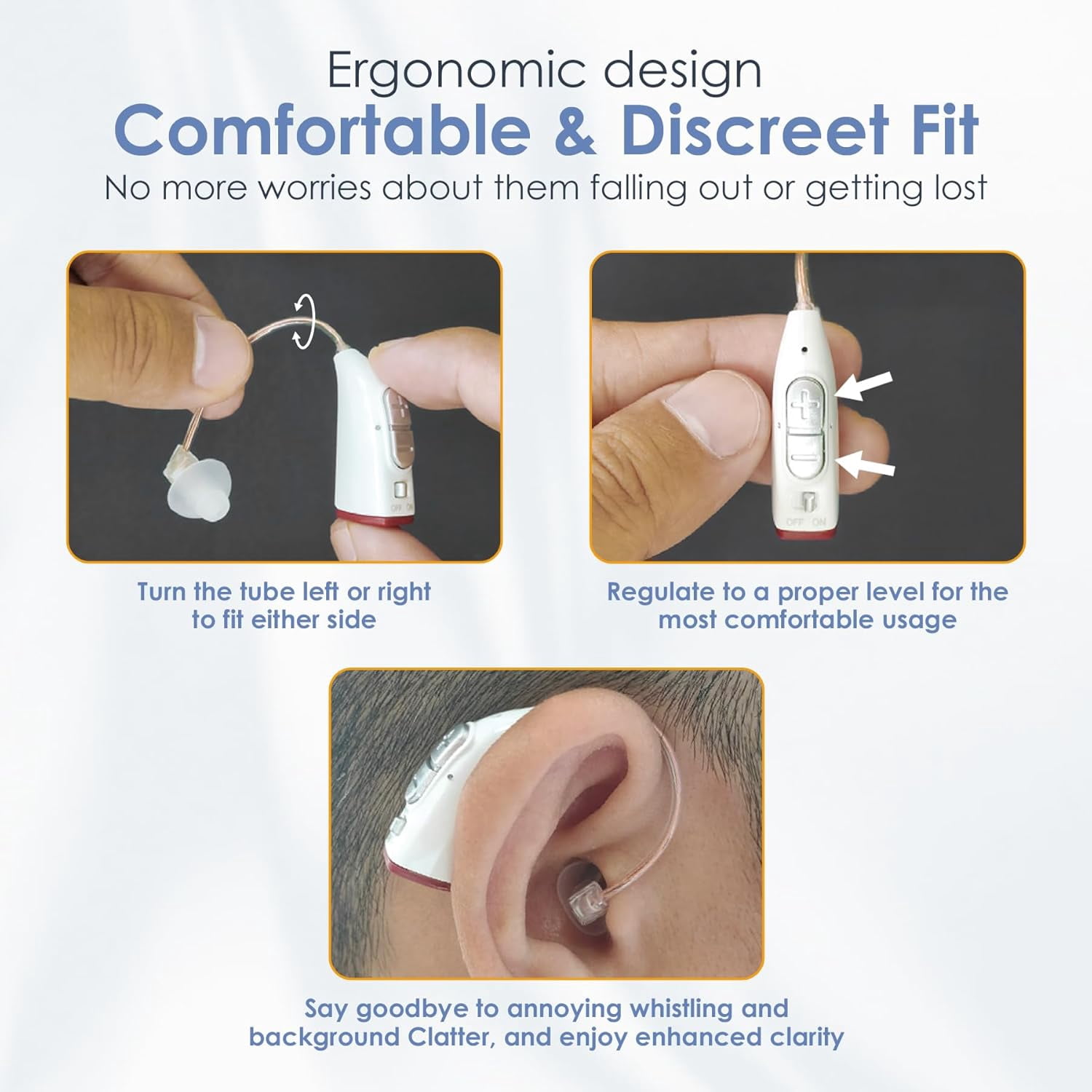 Rechargeable Hearing Aids for Seniors - (Pair) Digital Binaural Behind-The-Ear Personal Sound Amplification Aid Device, Long Lasting Battery, Comfortable All-Day BTE Design, Noise Cancellation, White