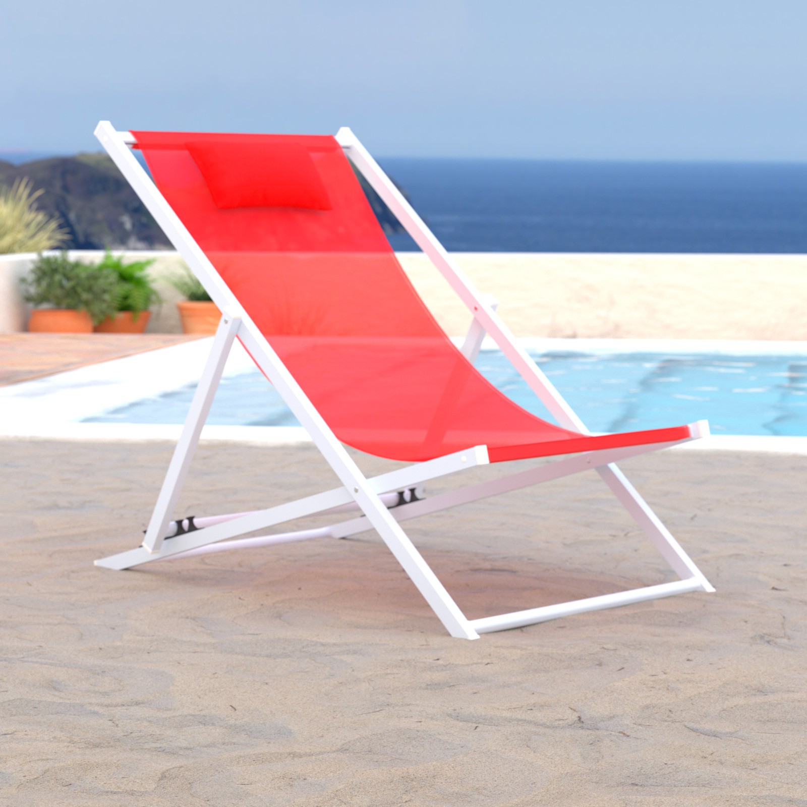 LeisureMod Sunset Outoor Sling Lounge Folding Chair With Headrest in Red - image 1 of 8