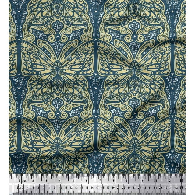 Soimoi Velvet Fabric Dot & Artistic Butterfly Print Fabric by Yard 58 Inch Wide