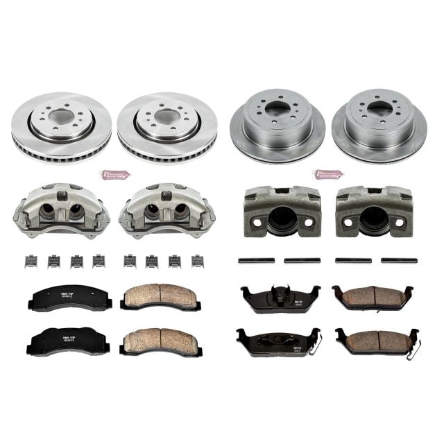 PowerStop Front and Rear Stock Replacement Brake Pad and Rotor Kit with Calipers Fits: FORD Select Models KCOE3166
