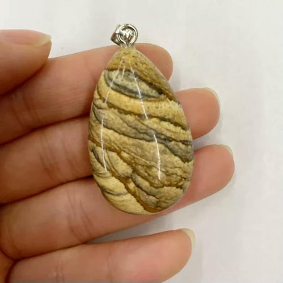 HOOUN Semi Precious Healing Crystal TearDrop Stone Pedant Necklace Jewelry Making -Picture Jasper