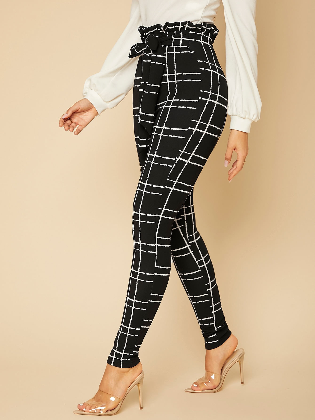 Women's Tall Plaid Paper Bag Waist 
