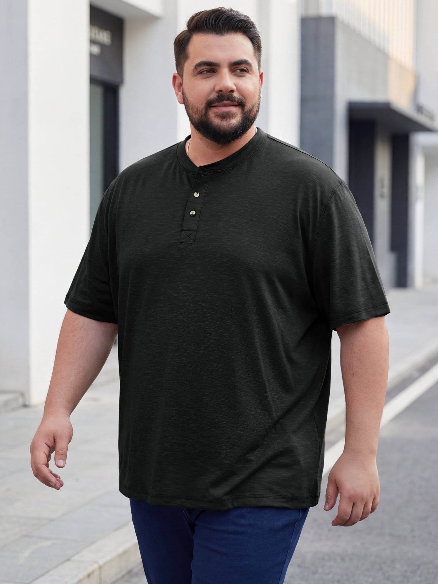 DARING DIVA Men's Big Tall Henley Shirts Button Down Short Sleeve T-Shirt XL Black