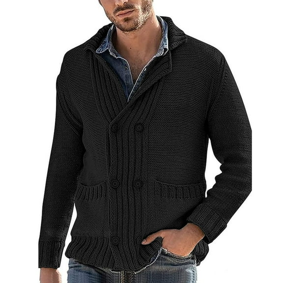 Kureaily Men's Fashion Cardigan Sweater Double Sweater Knitted Men's Cardigan Solid Color Large Pocket Jacket